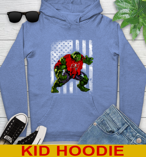 Tampa Bay Buccaneers Hulk Marvel Avengers NFL Football American Flag Youth Hoodie - Image 13