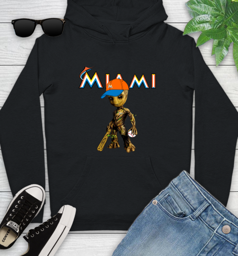 MLB Miami Marlins Groot Guardians Of The Galaxy Baseball Youth Hoodie 2