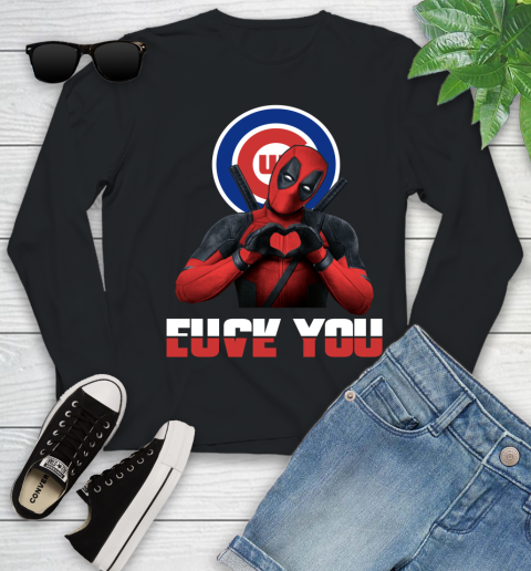 MLB Chicago Cubs Deadpool Love You Fuck You Baseball Sports Youth Long Sleeve