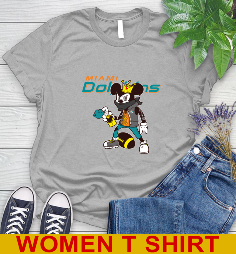 Miami Dolphins NFL Football Mickey Peace Sign Sports Women's T-Shirt 5