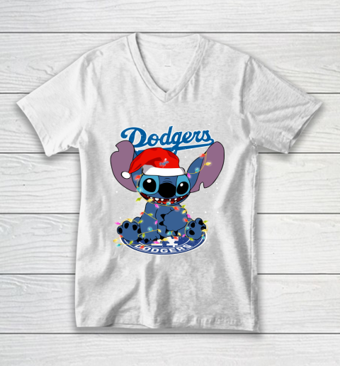 Los Angeles Dodgers MLB noel stitch Baseball Christmas V-Neck T-Shirt