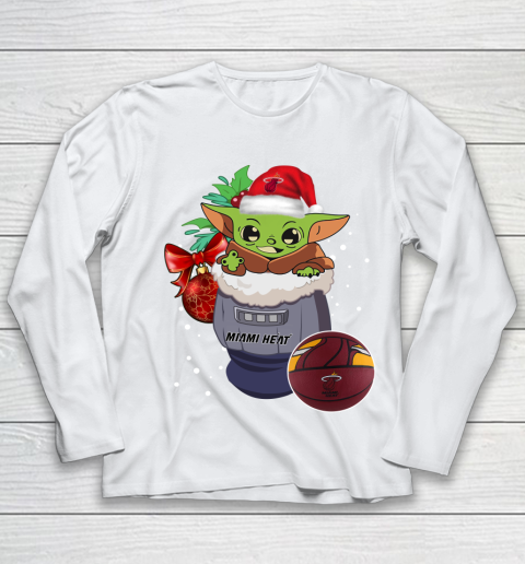 Miami Heat Christmas Baby Yoda Star Wars Funny Happy NBA Youth Long Sleeve 2