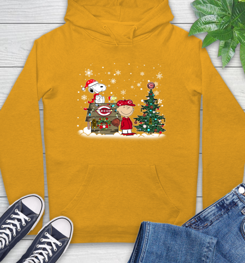 MLB Cincinnati Reds Snoopy Charlie Brown Christmas Baseball Commissioner's Trophy Hoodie 2