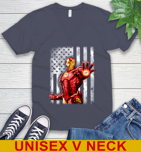 Oklahoma City Thunder NBA Basketball Iron Man Avengers American Flag Shirt V-Neck T-Shirt 7