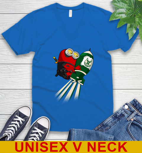 NBA Basketball Milwaukee Bucks Deadpool Minion Marvel Shirt V-Neck T-Shirt 6 NBA Basketball Milwaukee Bucks Deadpool Minion Marvel Shirt V-Neck T-Shirt - Image 6
