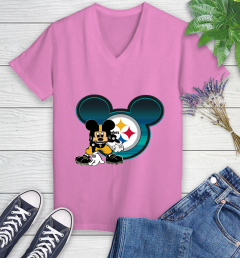 NFL Pittsburgh Steelers Mickey Mouse Disney Football T Shirt Women's V-Neck T-Shirt 14
