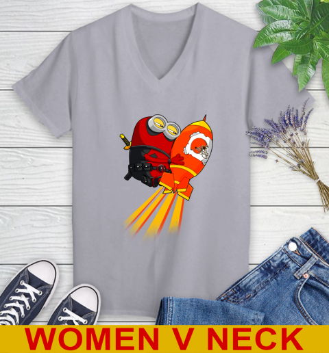 NFL Football Cleveland Browns Deadpool Minion Marvel Shirt Women's V-Neck T-Shirt 4