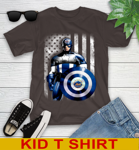 New York Mets MLB Baseball Captain America Marvel Avengers American Flag Shirt Youth T-Shirt 6