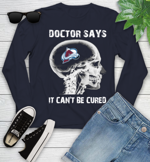 NHL Colorado Avalanche Hockey Skull It Can't Be Cured Shirt Youth Long Sleeve 2