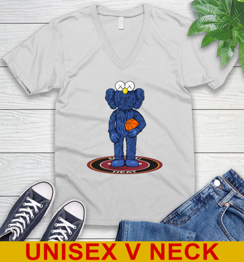 NBA Basketball Miami Heat Kaws Bff Blue Figure Shirt V-Neck T-Shirt