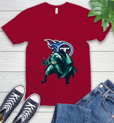 NFL Batman Football Sports Tennessee Titans V-Neck T-Shirt 8