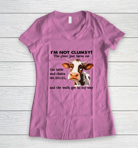 Cow I'm Not Clumsy The Floor Just Hates Me The Table Women's V-Neck T-Shirt 6