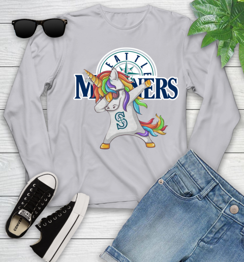 Seattle Mariners MLB Baseball Funny Unicorn Dabbing Sports Youth Long Sleeve 5