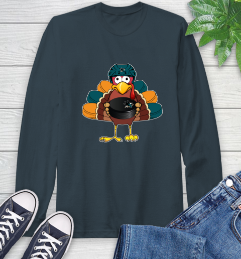 San Jose Sharks Turkey Thanksgiving Day Long Sleeve T-Shirt 8
