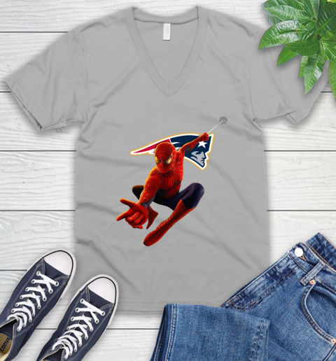 NFL Spider Man Avengers Endgame Football New England Patriots V-Neck T-Shirt 4