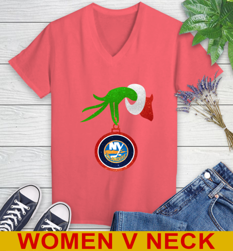 New York Islanders Grinch Merry Christmas NHL Hockey Women's V-Neck T-Shirt 7