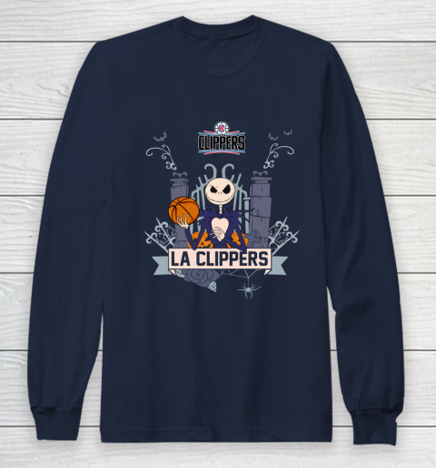 NBA LA Clippers Basketball Jack Skellington Halloween Long Sleeve T-Shirt 2