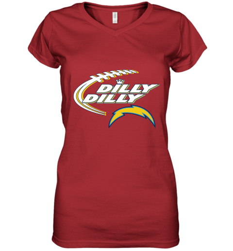 NFL Los Angeles Chargers Dilly Dilly Football Sports AMxw7U6Q0wv women v neck t shirt 39 95 151514 front red