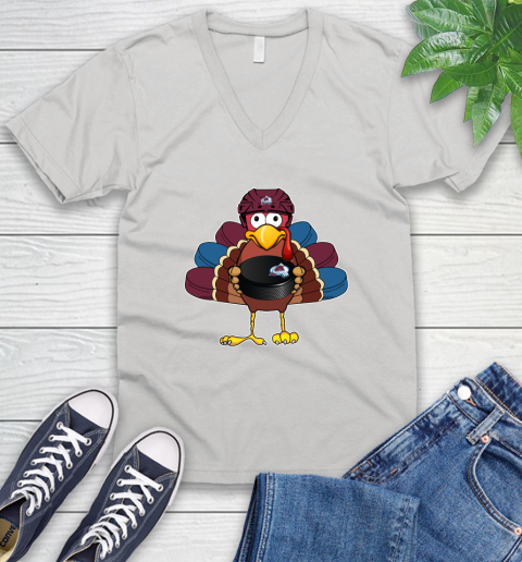 Colorado Avalanche Turkey Thanksgiving Day V-Neck T-Shirt