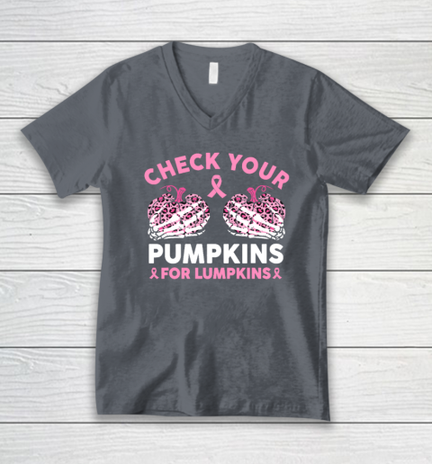 Check Your Pumpkins Breast Cancer Awareness Halloween V-Neck T-Shirt 3