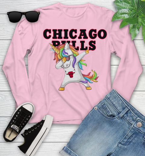 Chicago Bulls NBA Basketball Funny Unicorn Dabbing Sports Youth Long Sleeve 10