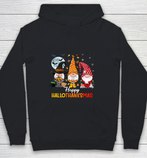 Gnomes Halloween And Merry Christmas Happy Hallothanksmas Youth Hoodie