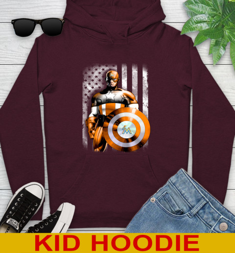 Miami Marlins MLB Baseball Captain America Marvel Avengers American Flag Shirt Youth Hoodie 7