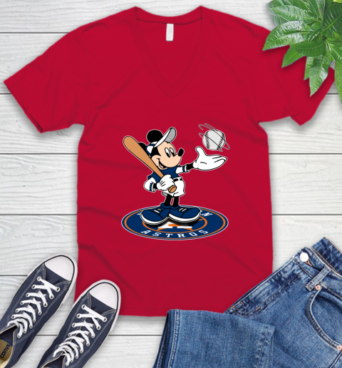 MLB Baseball Houston Astros Cheerful Mickey Disney Shirt V-Neck T-Shirt 7