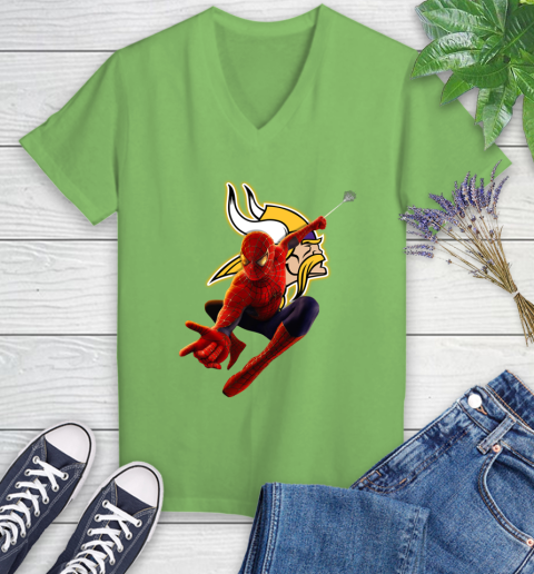 NFL Spider Man Avengers Endgame Football Minnesota Vikings Women's V-Neck T-Shirt 11