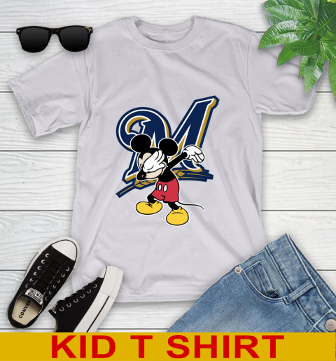 Milwaukee Brewers MLB Baseball Dabbing Mickey Disney Sports Youth T-Shirt 5
