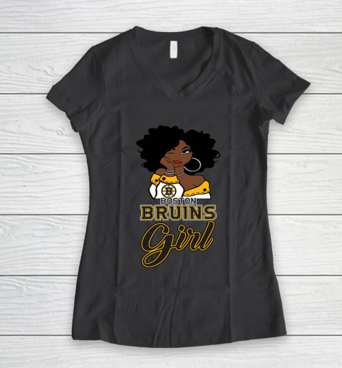 Boston Bruins Girl NHL Women's V-Neck T-Shirt 8