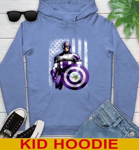 Minnesota Vikings NFL Football Captain America Marvel Avengers American Flag Shirt Youth Hoodie 12