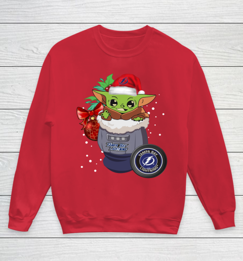 Tampa Bay Lightning Christmas Baby Yoda Star Wars Funny Happy NHL Youth Sweatshirt 9
