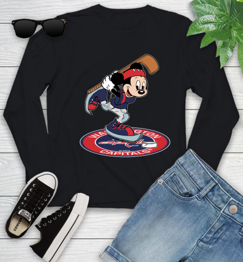 NHL Hockey Washington Capitals Cheerful Mickey Disney Shirt Youth Long Sleeve