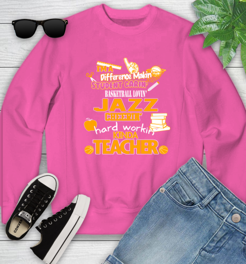 Utah Jazz NBA I'm A Difference Making Student Caring Basketball Loving Kinda Teacher Youth Sweatshirt 6