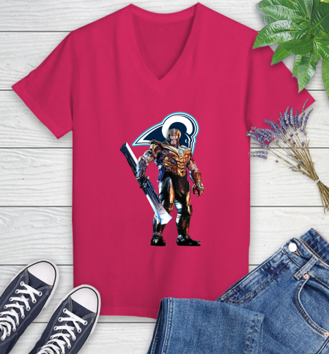 NFL Thanos Gauntlet Avengers Endgame Football Los Angeles Rams Women's V-Neck T-Shirt 9