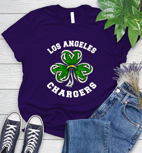 NFL Los Angeles Chargers Three Leaf Clover St Patrick's Day Football Sports Women's T-Shirt - Image 5