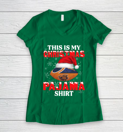 Chicago Bears This Is My Christmas Pajama Shirt NFL Women's V-Neck T-Shirt 3