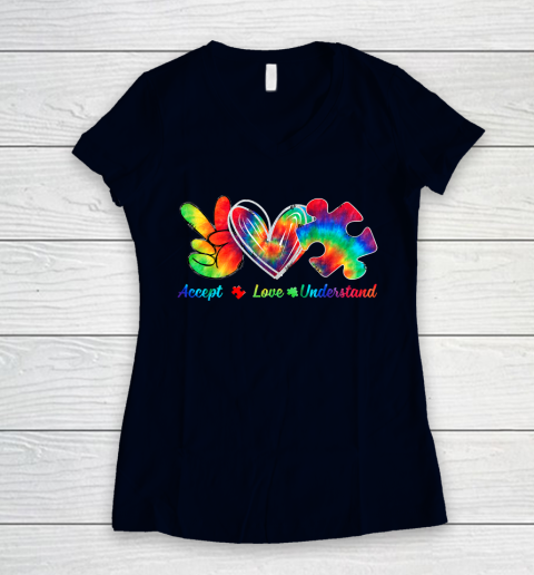 Autism Awareness Accept Understand Love Autism Mom Tie Dye Fitted Women's V-Neck T-Shirt 2