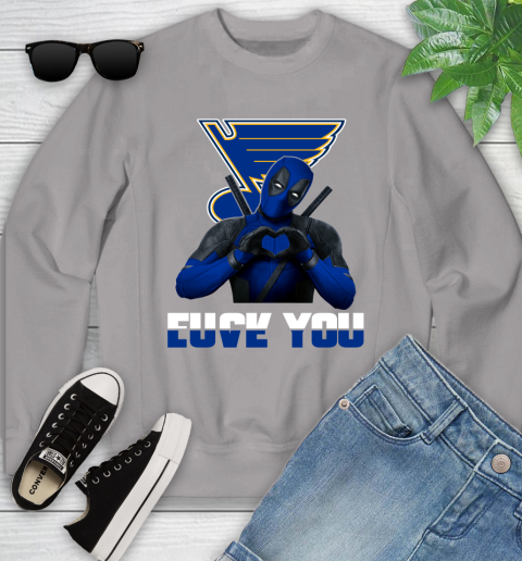 NHL St.Louis Blues Deadpool Love You Fuck You Hockey Sports Youth Sweatshirt 3