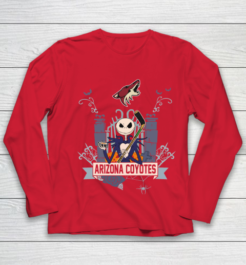NHL Arizona Coyotes Hockey Jack Skellington Halloween Youth Long Sleeve 8