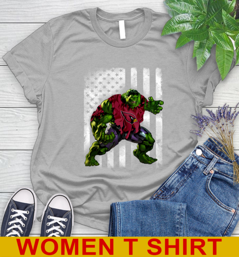 Arizona Cardinals Hulk Marvel Avengers NFL Football American Flag Women's T-Shirt 5
