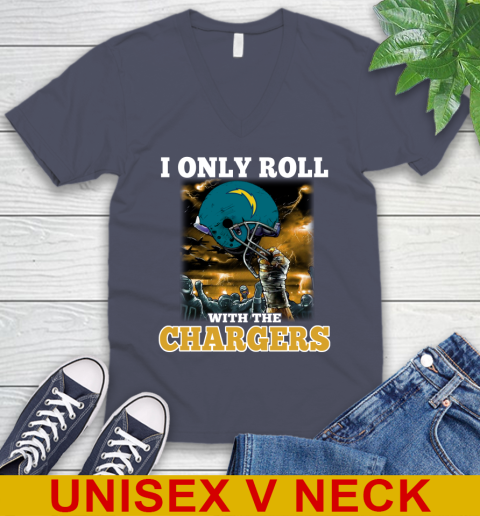 Los Angeles Chargers NFL Football I Only Roll With My Team Sports V-Neck T-Shirt 7