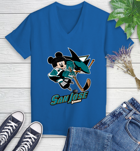 NHL San Jose Sharks Mickey Mouse Disney Hockey T Shirt Women's V-Neck T-Shirt 10