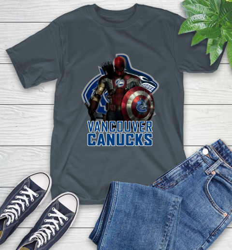 NHL Captain America Thor Spider Man Hawkeye Avengers Endgame Hockey Vancouver Canucks T-Shirt 9