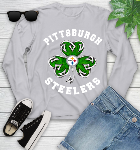 NFL Pittsburgh Steelers Three Leaf Clover St Patrick's Day Football Sports Youth Long Sleeve 5