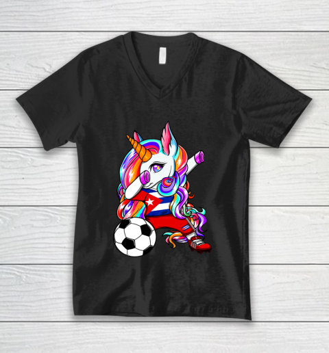 Dabbing Unicorn Cuba Soccer Fans Jersey Cuban Football Lover V-Neck T-Shirt
