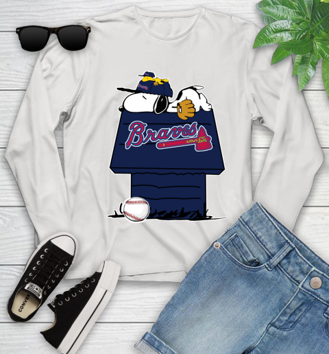 MLB Atlanta Braves Snoopy Woodstock The Peanuts Movie Baseball T Shirt Youth Long Sleeve