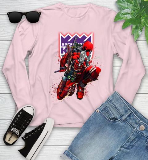 NBA Deadpool Marvel Comics Sports Basketball Sacramento Kings Youth Long Sleeve 10