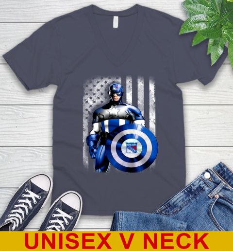 New York Rangers NHL Hockey Captain America Marvel Avengers American Flag Shirt V-Neck T-Shirt 7